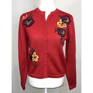 SUSAN BRISTOL Petite 1992 Vintage Sweater Flowers Red Cottage Core S